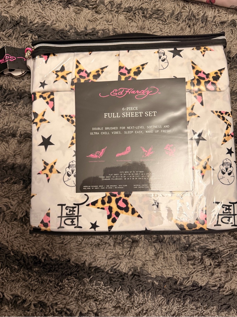 Ed Hardy White Leopard Star 6-Piece Full Sheet Set
